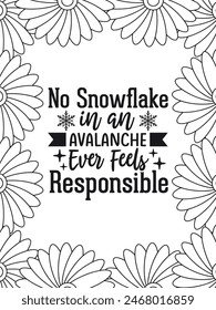 Motivational Quotes Flower Coloring Page Beautiful black and white illustration for adult coloring book