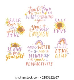 Motivational quotes. Inspirational lettering. Self love is the best love. Vector lettering mental health