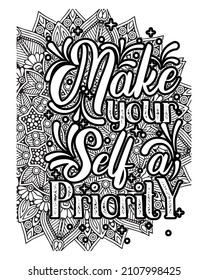 Motivational quotes lettering coloring page, inspirational quotes coloring book page design, coloring page design.