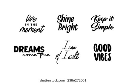 Motivational quotes. Lettering design. Inspirational phrases. Positive thinking. Love yourself and good vibes.