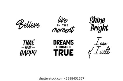 Motivational quotes. Lettering design. Inspirational phrases. Positive thinking. Love yourself and good vibes.
