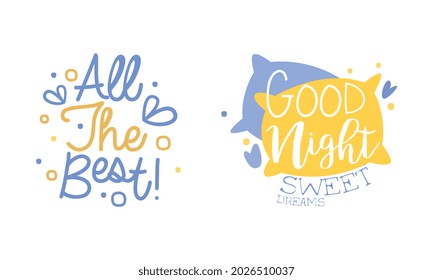 Motivational Quotes Set, Banner, All the Best, Good Night Sweet Dreams, Card, Bag, T-shirt, Home Decor Prints Hand Drawn Vector Illustration