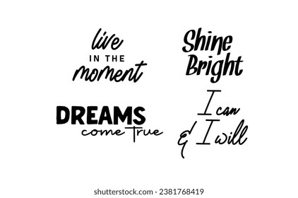 Motivational quotes. Set of positive vibes messages. Love yourself, be grateful, live the moment.