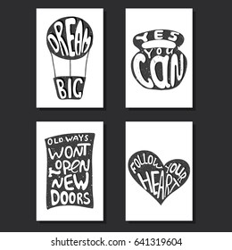Motivational quotes set. Vector calligraphy image. Hand drawn lettering poster, vintage typography card. Modern calligraphic poster.