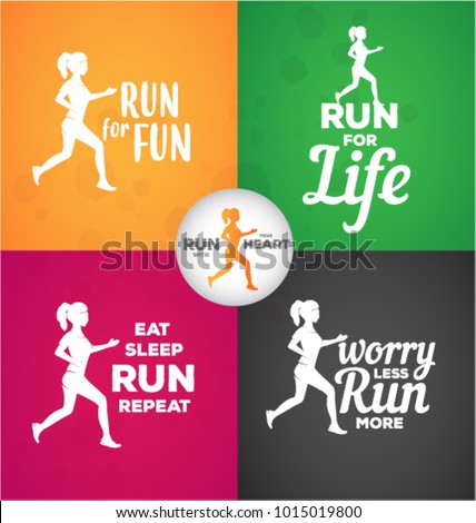 Motivational Running Quotes Running Female Silhouette Stock Vector