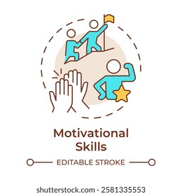 Motivational skills multi color concept icon. Encourage and energize team members. Line manager job. Round shape line illustration. Abstract idea. Graphic design. Easy to use in presentation