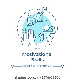 Motivational skills soft blue concept icon. Encourage and energize team members. Line manager job. Round shape line illustration. Abstract idea. Graphic design. Easy to use in presentation