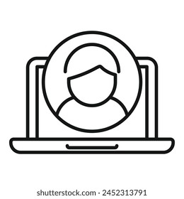Motivational speaker online laptop call icon outline vector. Training performance. Stage candidate