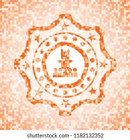 motivational speech icon inside abstract orange mosaic emblem