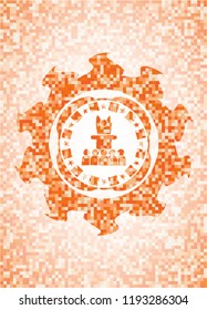 motivational speech icon inside abstract emblem, orange mosaic background
