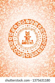 motivational speech icon inside abstract emblem, orange mosaic background