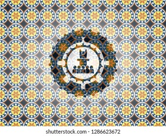motivational speech icon inside arabesque badge. arabic decoration.