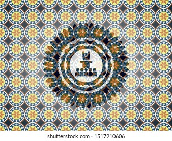 motivational speech icon inside arabesque style badge. arabic decoration.