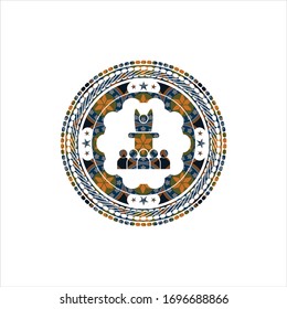 motivational speech icon inside arabesque badge background. arabic decoration.