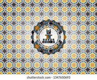 motivational speech icon inside arabic badge. Arabesque decoration.