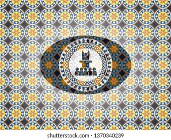 motivational speech icon inside arabic style emblem. Arabesque decoration.