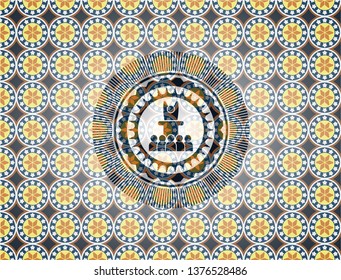 motivational speech icon inside arabic badge. Arabesque decoration.
