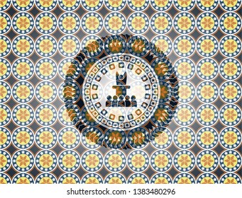 motivational speech icon inside arabic emblem. Arabesque decoration.