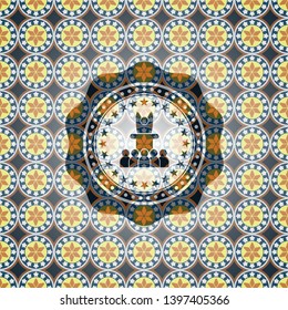 motivational speech icon inside arabic emblem. Arabesque decoration.