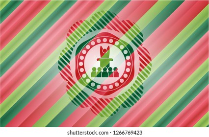 motivational speech icon inside christmas colors badge.