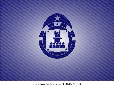 motivational speech icon inside denim background