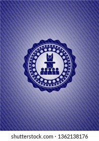 motivational speech icon inside denim background
