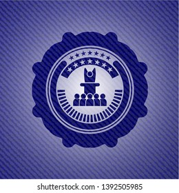 motivational speech icon inside emblem with denim high quality background