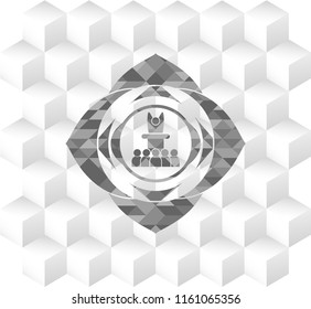 motivational speech icon inside grey emblem. Vintage with geometric cube white background