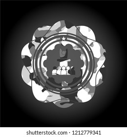 motivational speech icon inside grey camo emblem