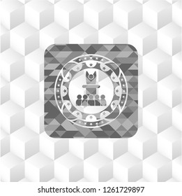 motivational speech icon inside grey emblem. Vintage with geometric cube white background