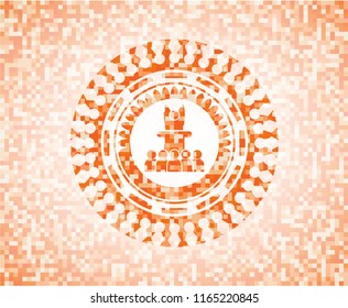 motivational speech icon inside orange tile background illustration. Square geometric mosaic seamless pattern with emblem inside.
