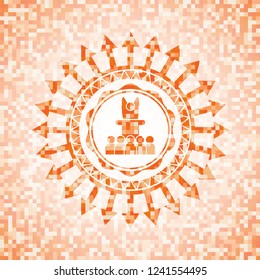 motivational speech icon inside orange mosaic emblem