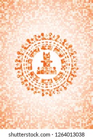 motivational speech icon inside orange mosaic emblem with background