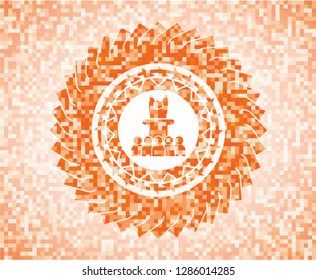 motivational speech icon inside orange tile background illustration. Square geometric mosaic seamless pattern with emblem inside.