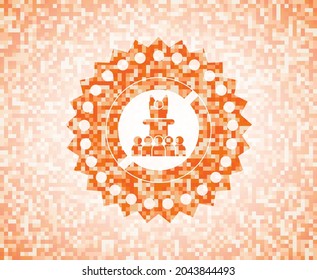motivational speech icon inside orange mosaic emblem with background. 