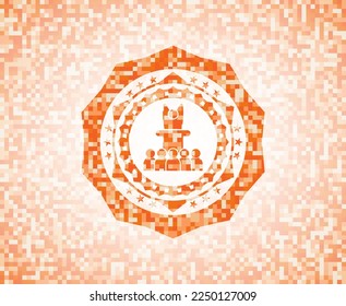 motivational speech icon inside orange mosaic emblem with background. 