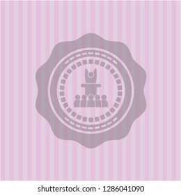 motivational speech icon inside pink emblem. Retro