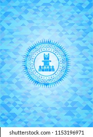 motivational speech icon inside realistic light blue mosaic emblem