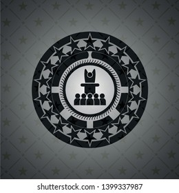 motivational speech icon inside realistic black emblem