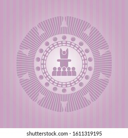 motivational speech icon inside realistic pink emblem