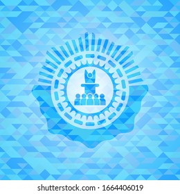 motivational speech icon inside realistic light blue mosaic emblem