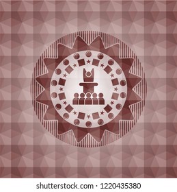 motivational speech icon inside red polygonal badge. Seamless.