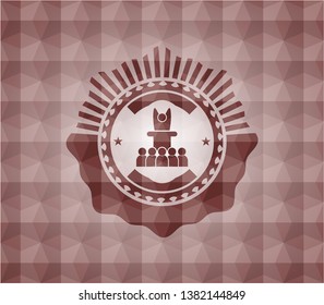 motivational speech icon inside red seamless polygonal badge.