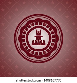 motivational speech icon inside red emblem. Retro