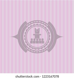 motivational speech icon inside retro style pink emblem