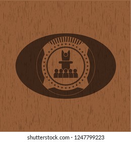 motivational speech icon inside retro wooden emblem