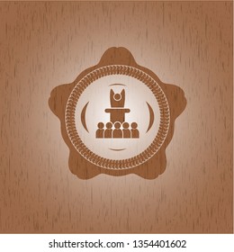 motivational speech icon inside retro style wood emblem