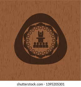 motivational speech icon inside retro style wood emblem
