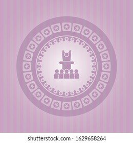motivational speech icon inside retro style pink emblem