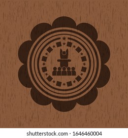 motivational speech icon inside retro wood emblem